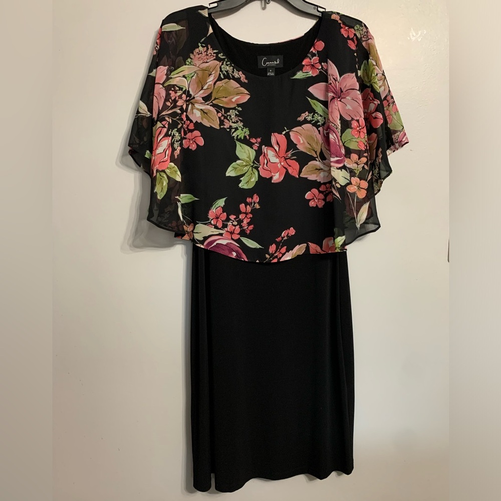Floral-Print Caped A-Line Chiffon Dress
